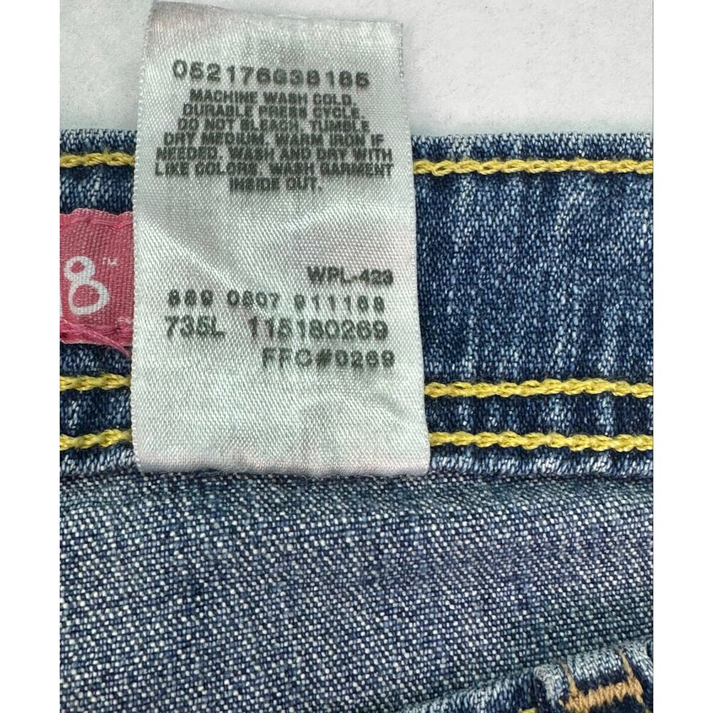 Levi’s 518 Superlow Bootcut Jeans Blue Wash Yellow Stitching Juniors 15M - Picture 13 of 14